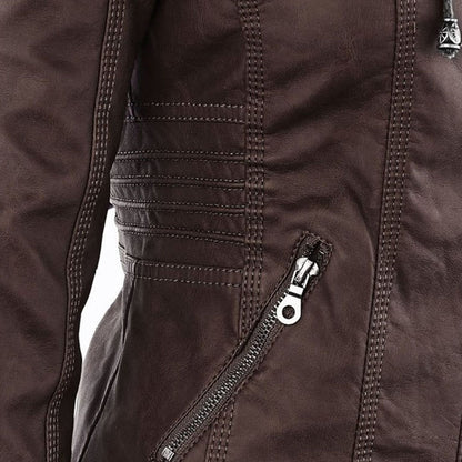 Lederjacke Damen aus Kunstleder mit Kapuze – Bikerjacke in Lederoptik