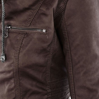 Lederjacke Damen aus Kunstleder mit Kapuze – Bikerjacke in Lederoptik