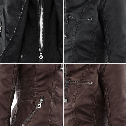 Lederjacke Damen aus Kunstleder mit Kapuze – Bikerjacke in Lederoptik