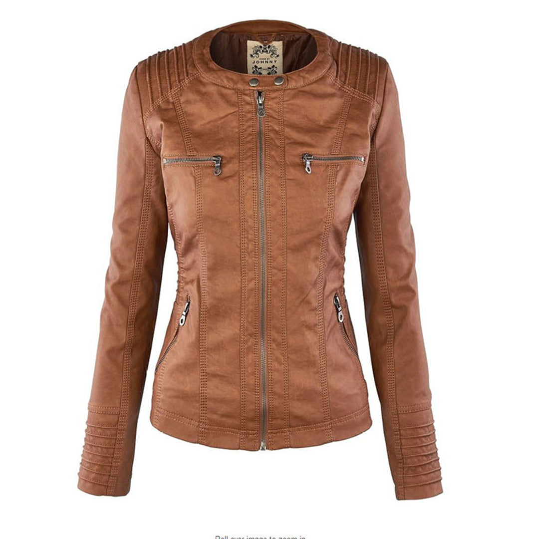 Lederjacke Damen aus Kunstleder mit Kapuze – Bikerjacke in Lederoptik