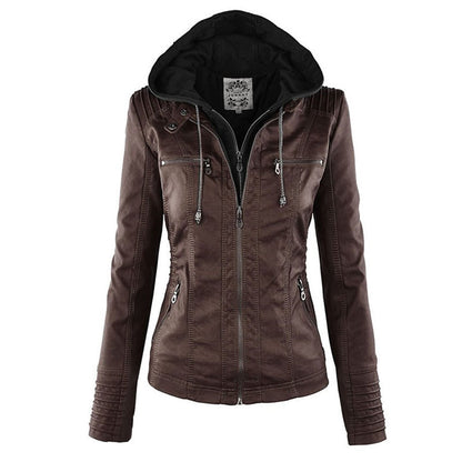 Lederjacke Damen aus Kunstleder mit Kapuze – Bikerjacke in Lederoptik