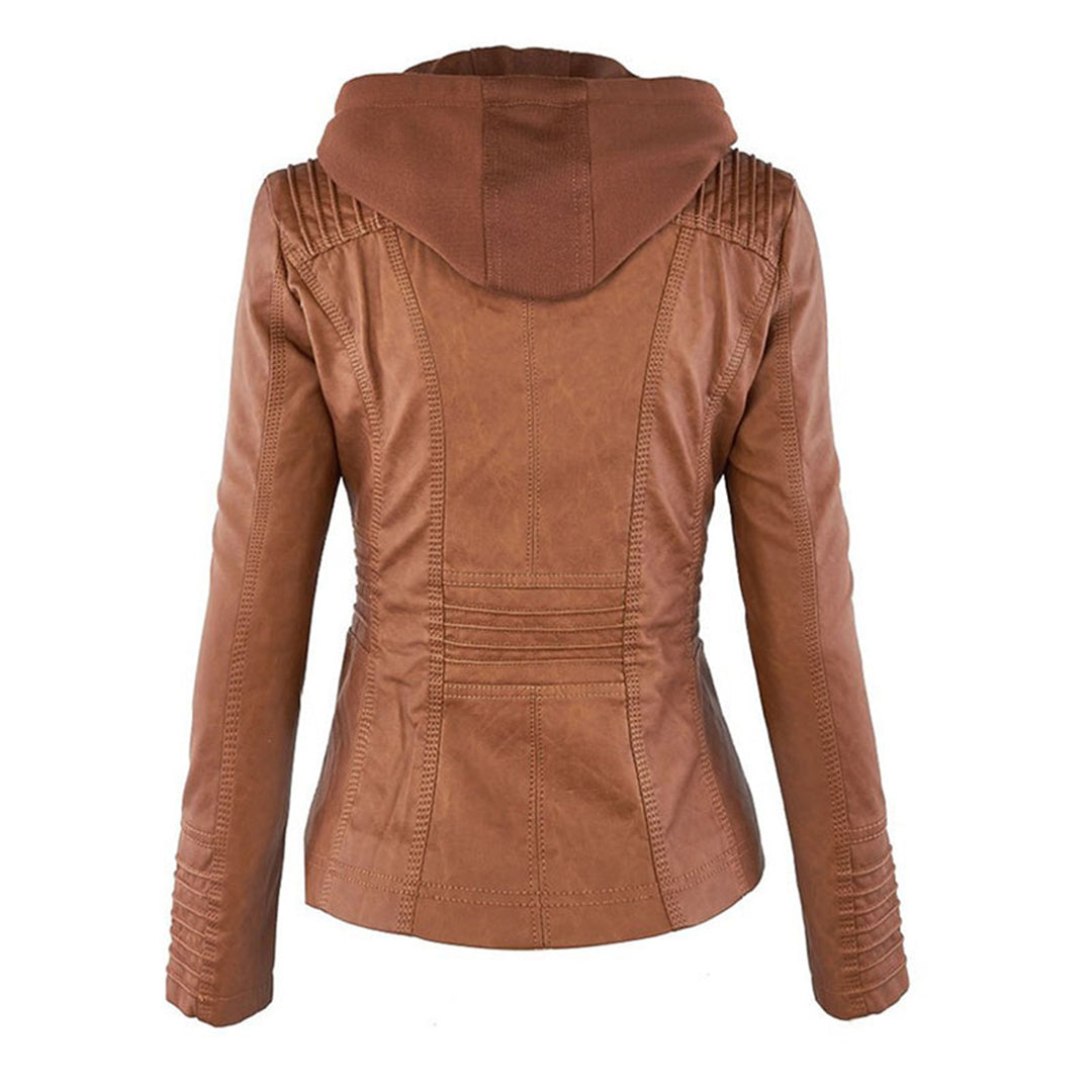 Lederjacke Damen aus Kunstleder mit Kapuze – Bikerjacke in Lederoptik