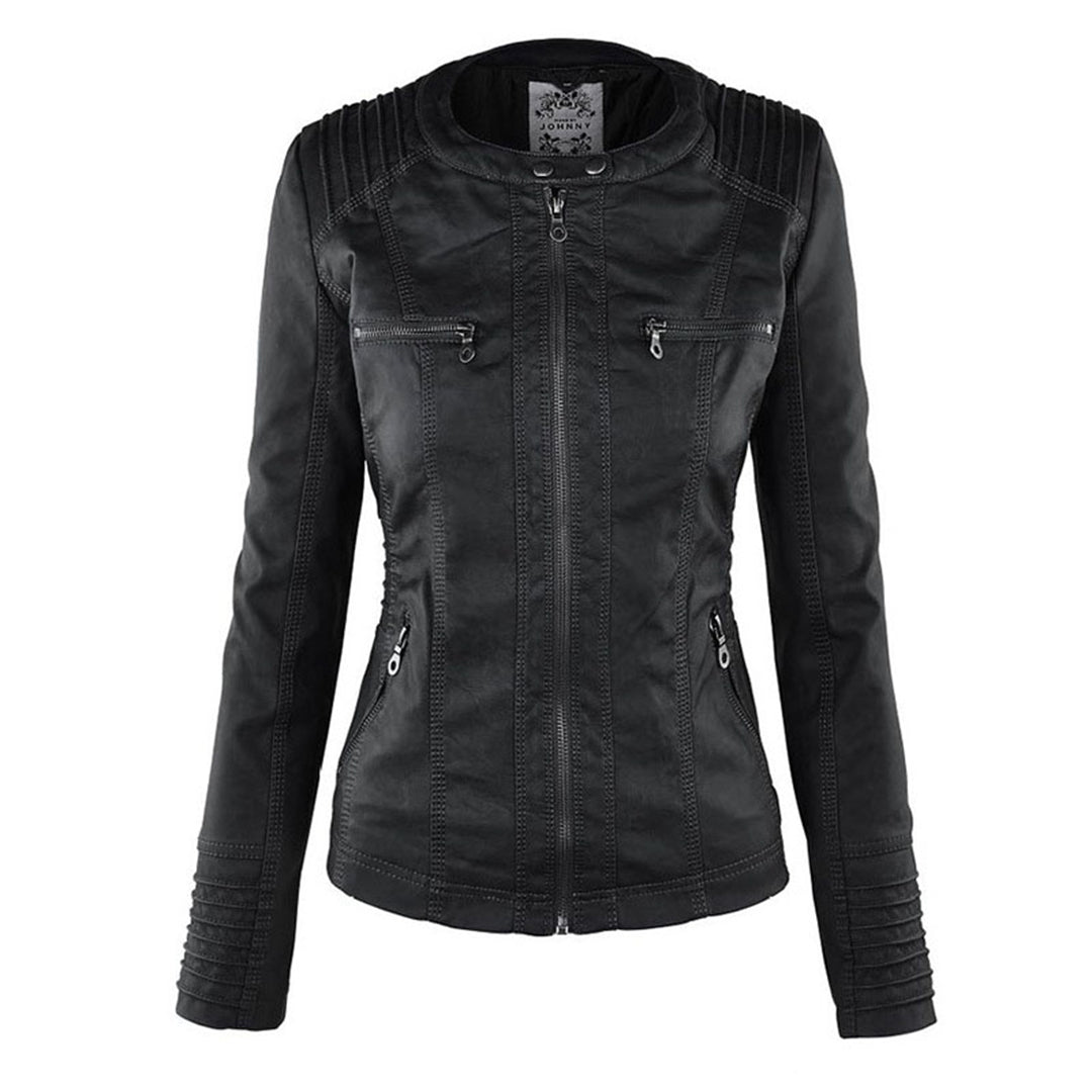 Lederjacke Damen aus Kunstleder mit Kapuze – Bikerjacke in Lederoptik