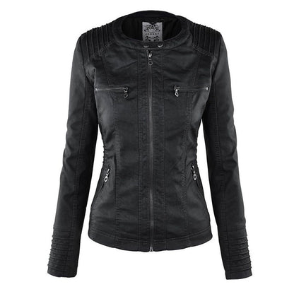 Lederjacke Damen aus Kunstleder mit Kapuze – Bikerjacke in Lederoptik