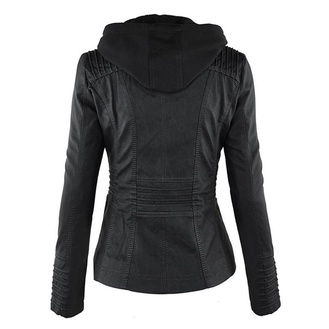 Lederjacke Damen aus Kunstleder mit Kapuze – Bikerjacke in Lederoptik