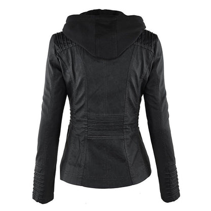 Lederjacke Damen aus Kunstleder mit Kapuze – Bikerjacke in Lederoptik