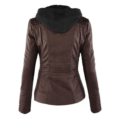 Lederjacke Damen aus Kunstleder mit Kapuze – Bikerjacke in Lederoptik
