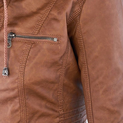 Lederjacke Damen aus Kunstleder mit Kapuze – Bikerjacke in Lederoptik