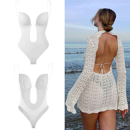 Rückenfreier Body Damen aus Polyester in Weiß – formender Bodysuit