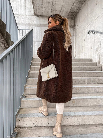 Damen Wintermantel lang – eleganter Wollmantel mit Knöpfen