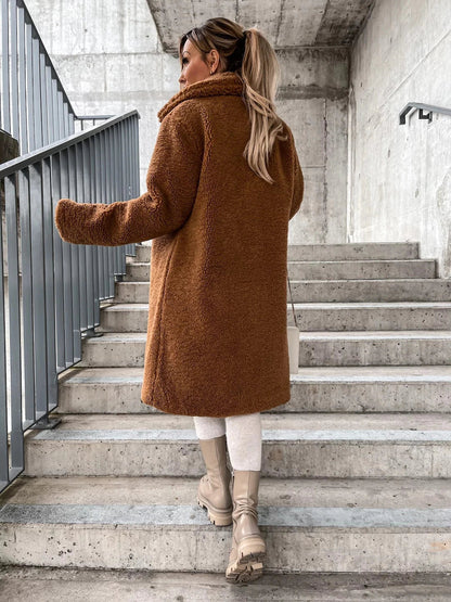 Damen Wintermantel lang – eleganter Wollmantel mit Knöpfen