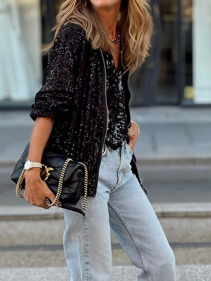 Loungewear-Jacke mit Pailletten – bequeme Jacke mit Reißverschluss