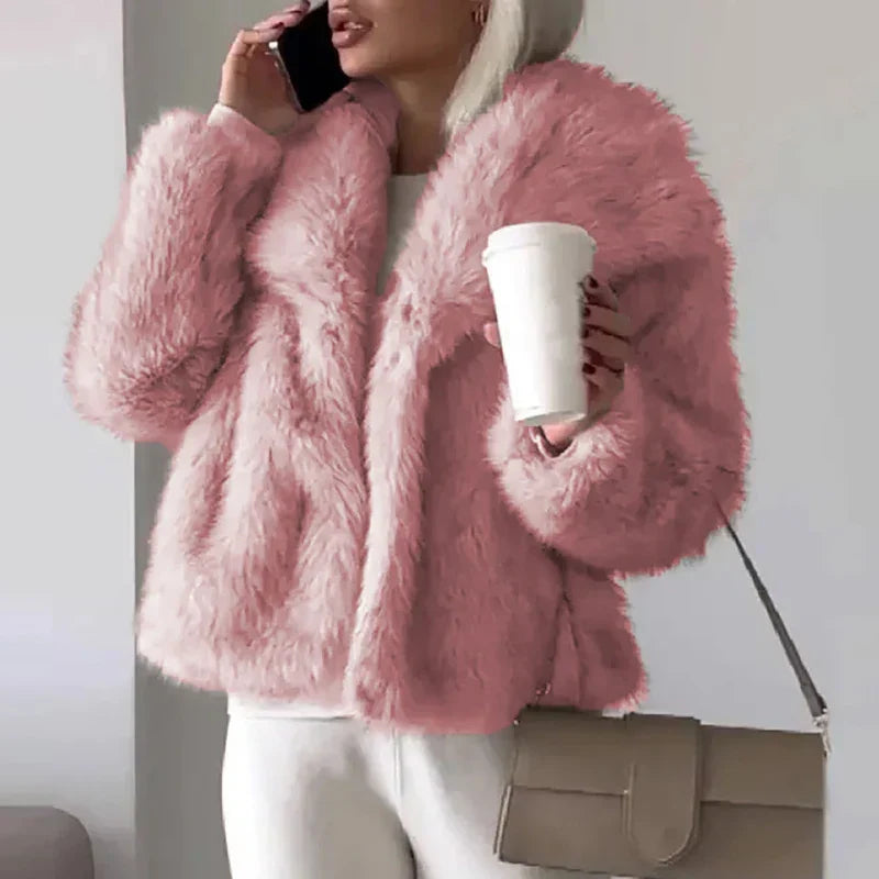 Damen Kunstfelljacke kurz kuschelige Winterjacke