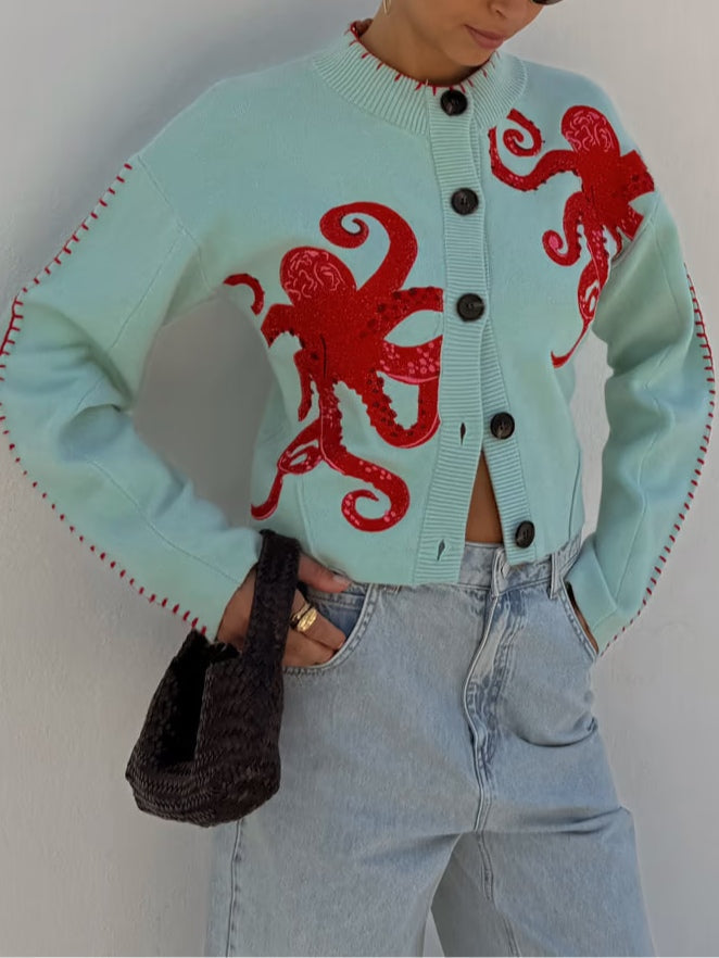 Damen Strickjacke mit Oktopus-Motiv