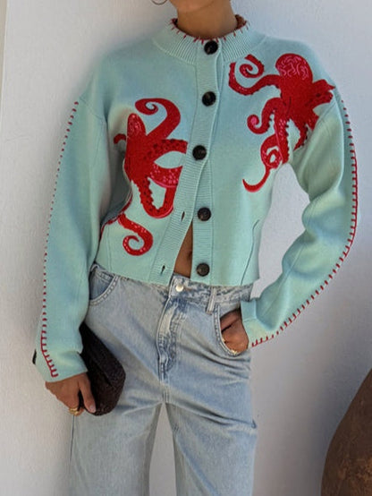 Bunte Strickjacke Damen Rundhals