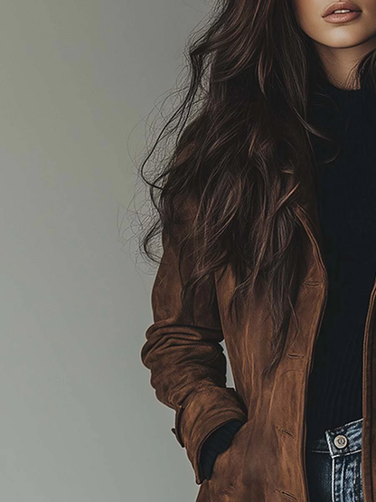Eleganter Wildleder-Trenchcoat Damen