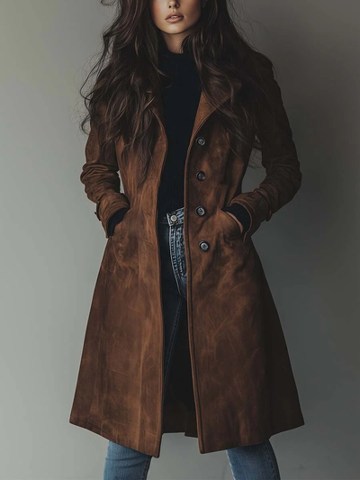 Trenchcoat Damen aus Wildleder – eleganter Vintage-Mantel zum Kombinieren