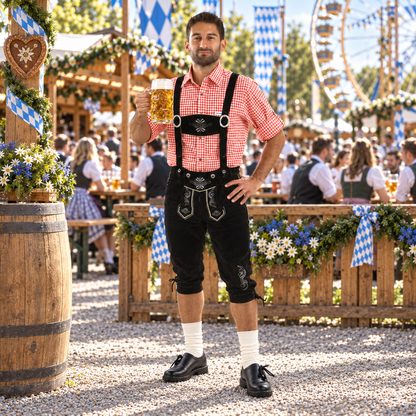 Knielange Lederhose Herren in Schwarz für Oktoberfest