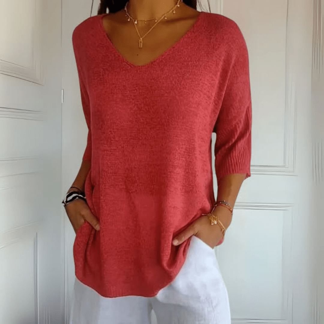 Pullover Damen mit V-Ausschnitt und 3/4-Ärmeln