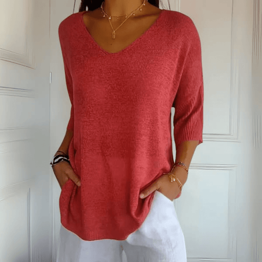 Pullover Damen mit V-Ausschnitt und 3/4-Ärmeln