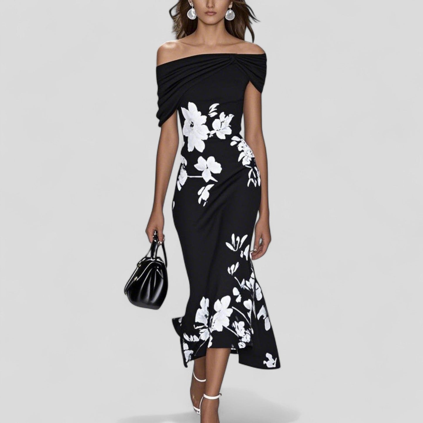 Midikleid Damen aus Polyester mit Statement-Print – elegantes Kleid, Detailansicht