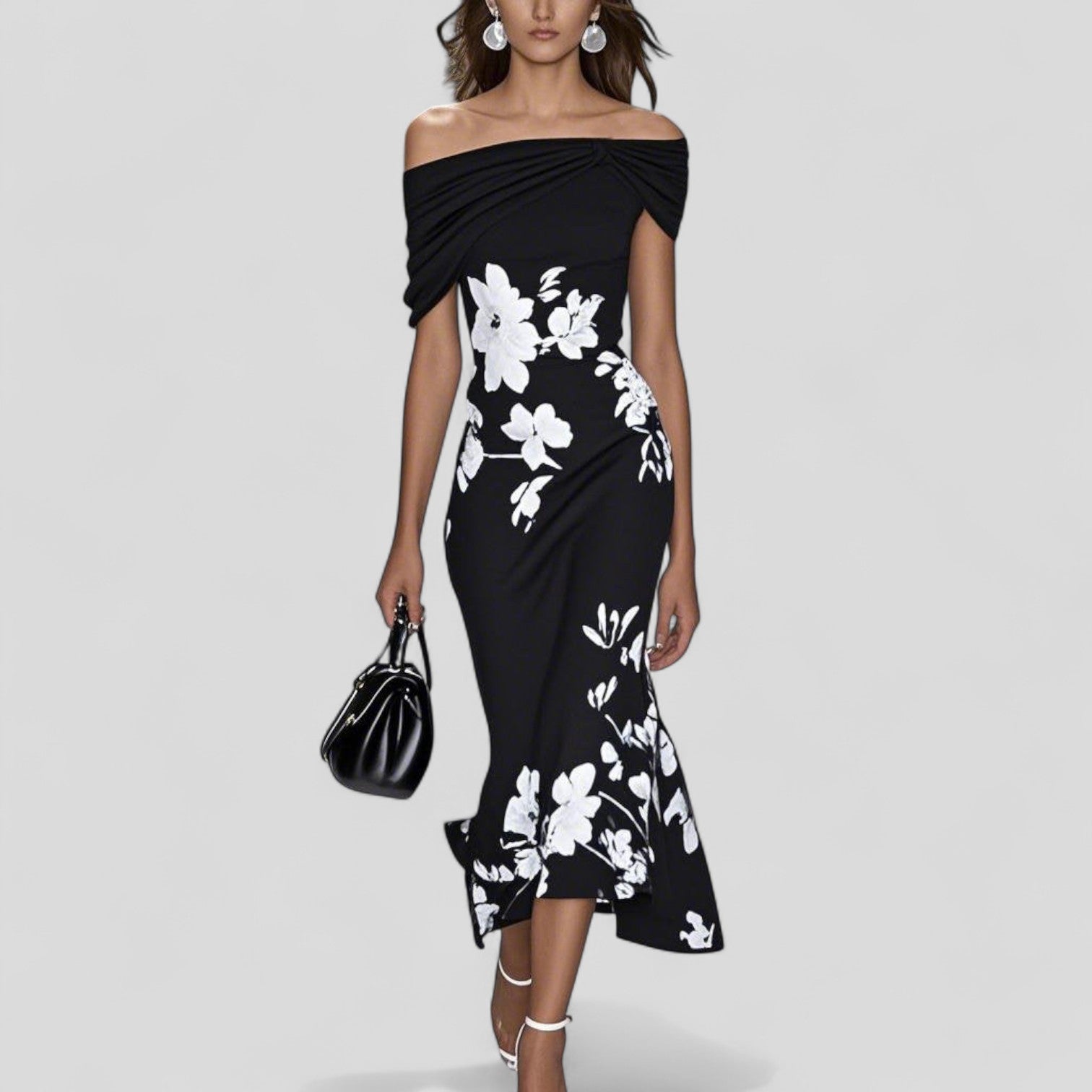 Midikleid Damen aus Polyester mit Statement-Print – elegantes Kleid, Detailansicht