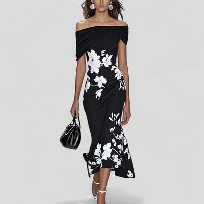 Midikleid Damen aus Polyester mit Statement-Print – elegantes Kleid, Detailansicht