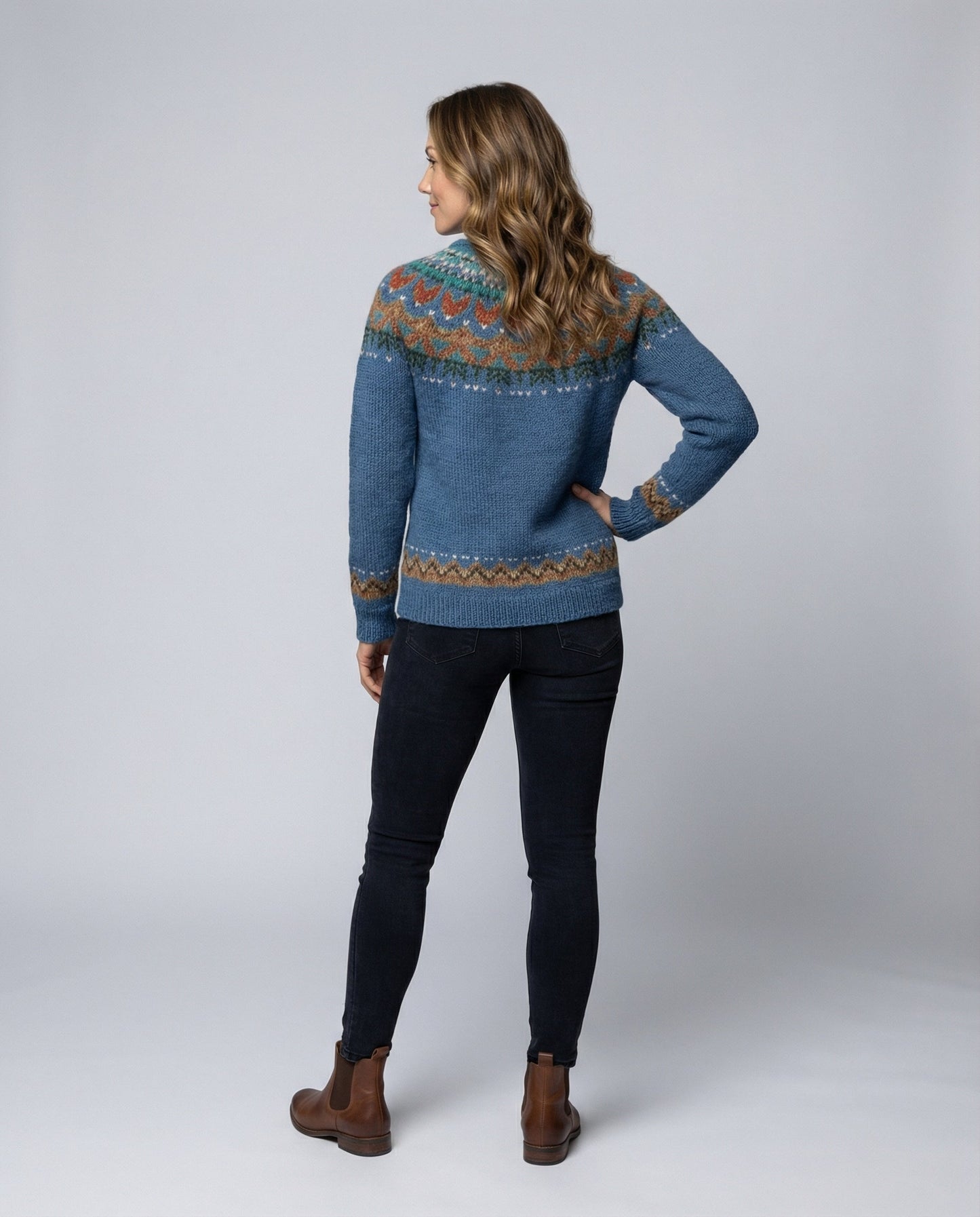 Strickpullover Damen aus Polyester – Islandstrick, Rückansicht