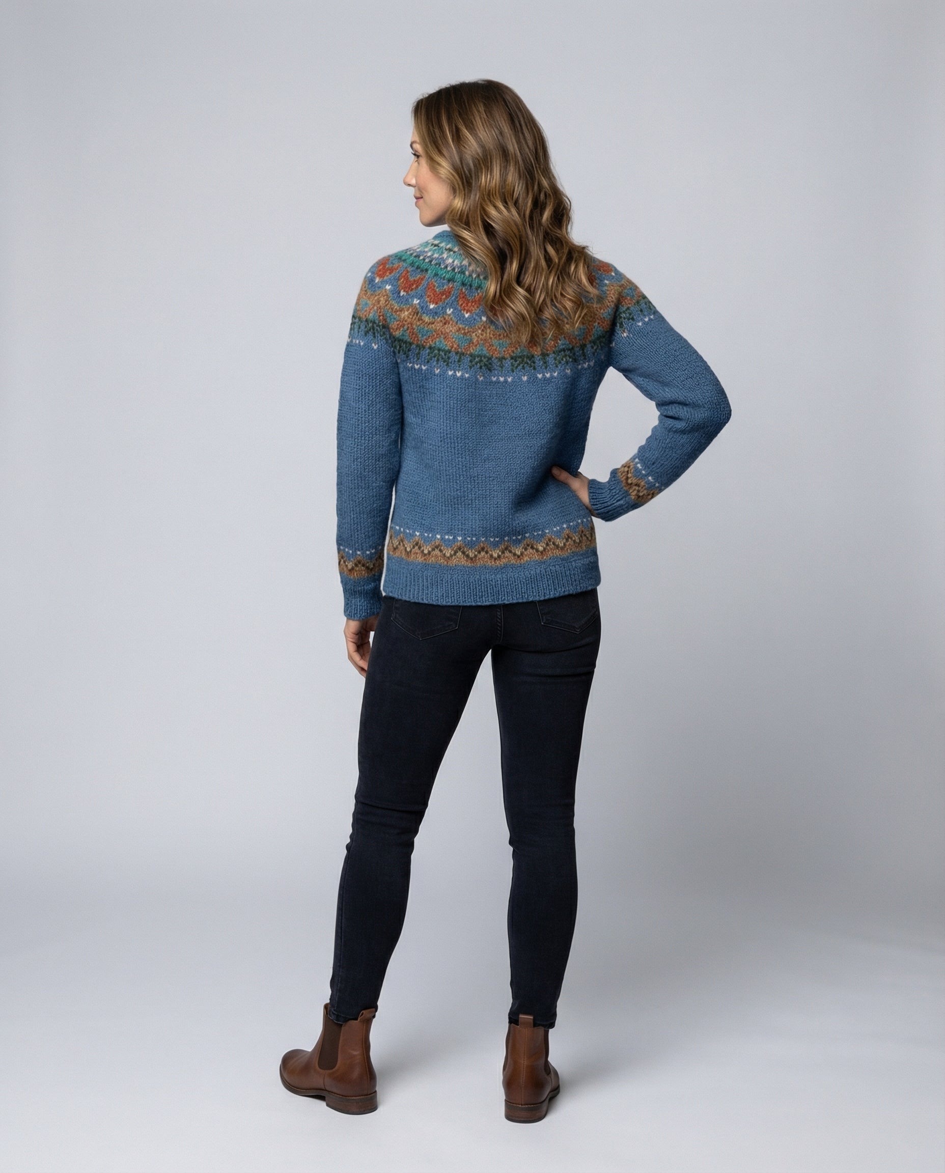 Strickpullover Damen aus Polyester – Islandstrick, Rückansicht
