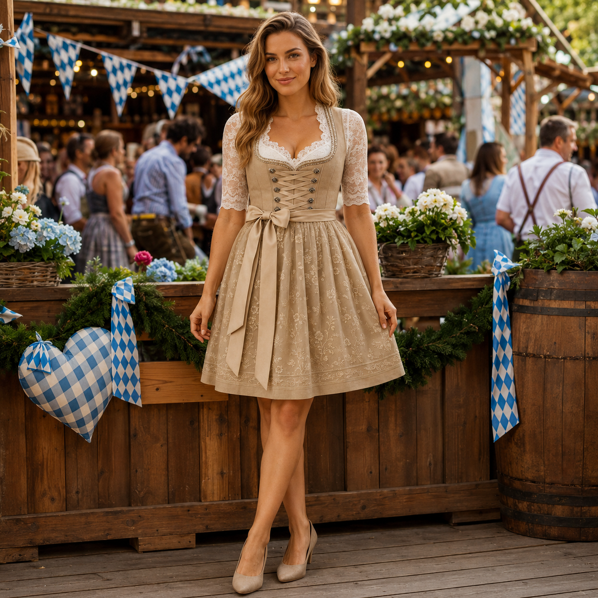 Damen Trachtenkleid traditionell – historisches Kostüm in Khaki