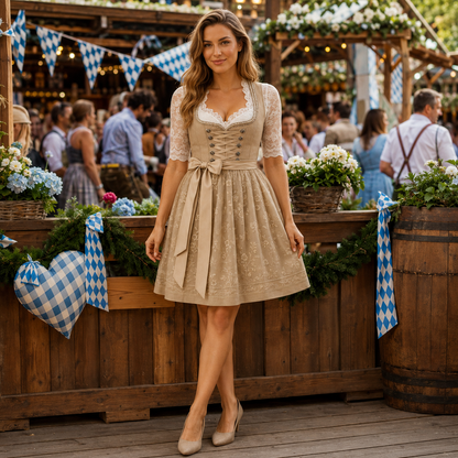 Damen Trachtenkleid traditionell – historisches Kostüm in Khaki