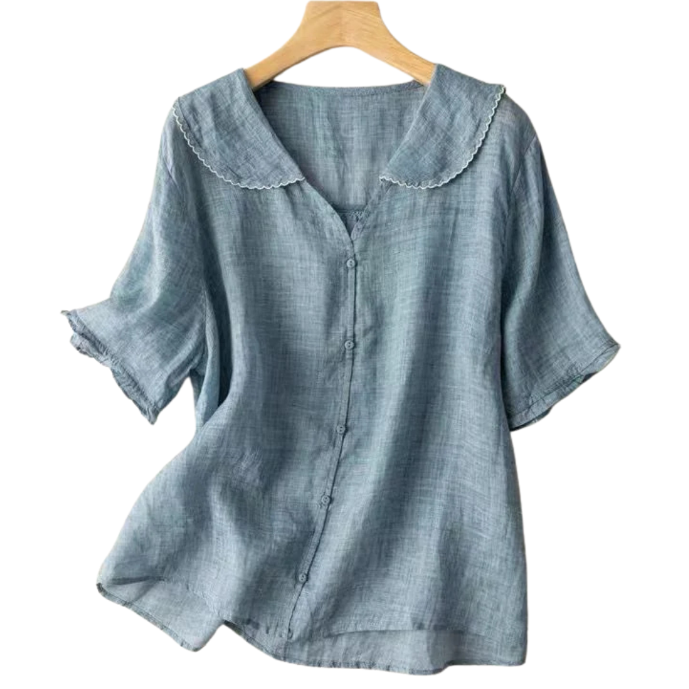 Retro-Bluse mit Knopfleiste-blau