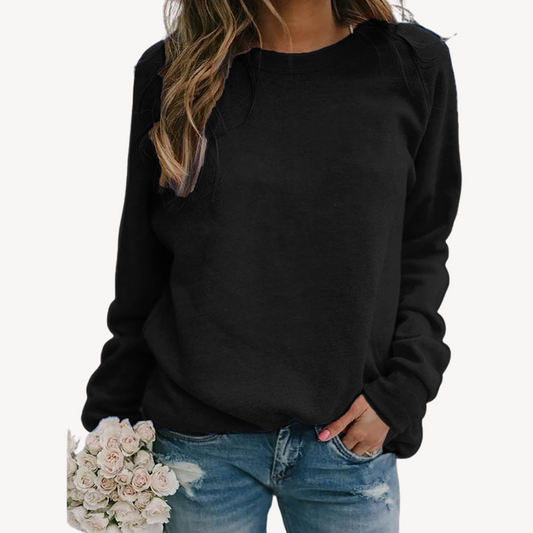 Sweatshirt Damen aus Baumwolle in Schwarz – Rundhals-Pullover im Relaxed Fit, Vorderansicht