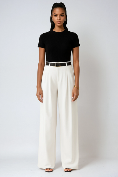 Leinenhose mit weitem Bein und hoher Taille – elegante Hose im Marlene-Stil mit weitem Bein und Falten am Bund