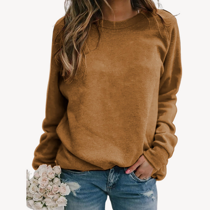 Sweatshirt Damen aus Baumwolle in Braun – Rundhals-Pullover im Relaxed Fit