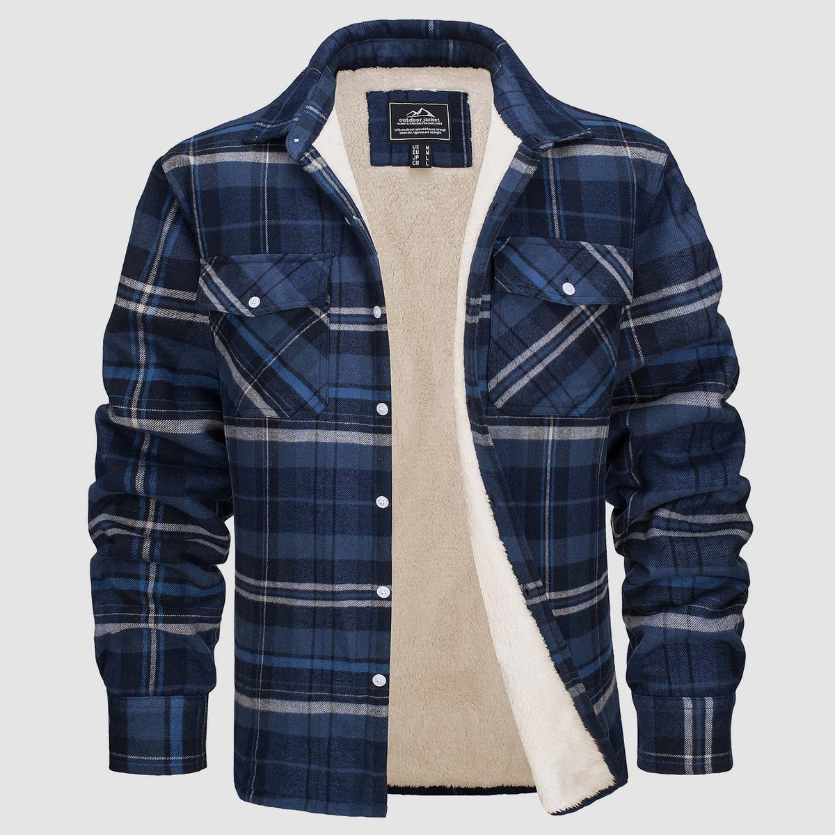 Hemdjacke Herren aus Baumwolle – karierte Overshirt-Jacke mit Sherpa-Futter