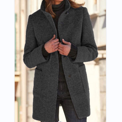 Wollmantel Damen mit Stehkragen – eleganter Wintermantel mit Knopfleiste