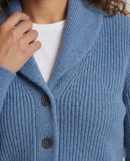 Strickjacke Damen aus Baumwolle – Cardigan, Nahaufnahme Strickstruktur