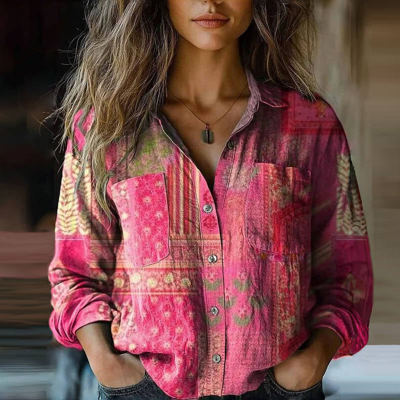 Gemusterte Bluse Damen mit Knopfleiste