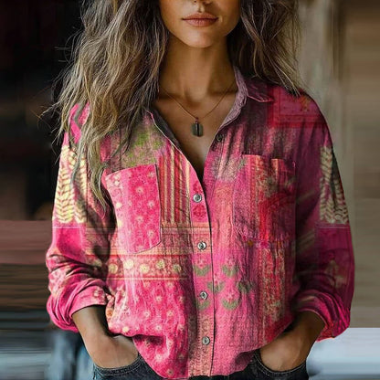 Gemusterte Bluse Damen mit Knopfleiste