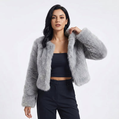 Damen Kunstpelz-Cardigan kurz – flauschige Jacke