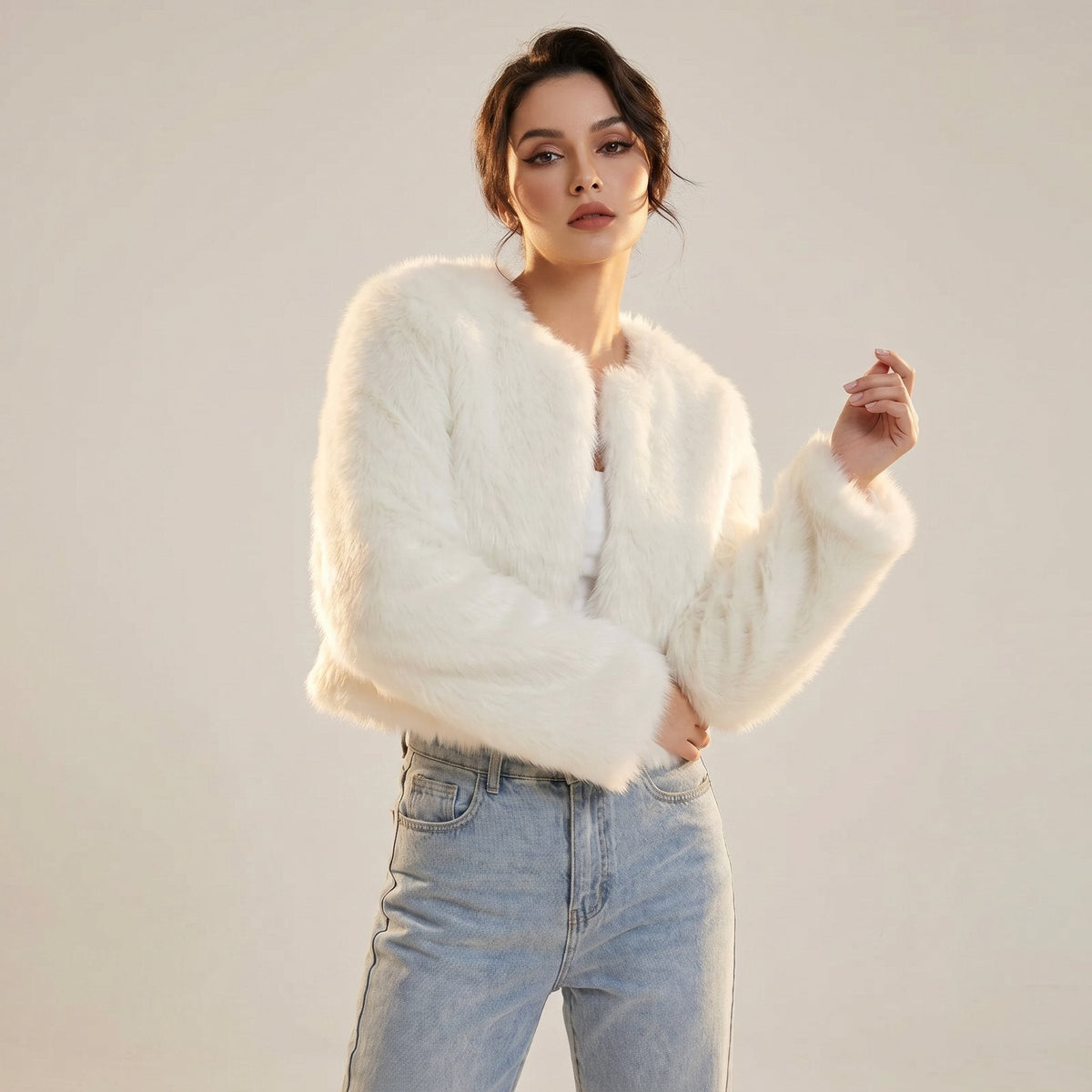 Flauschiger Kunstfell Cardigan Damen