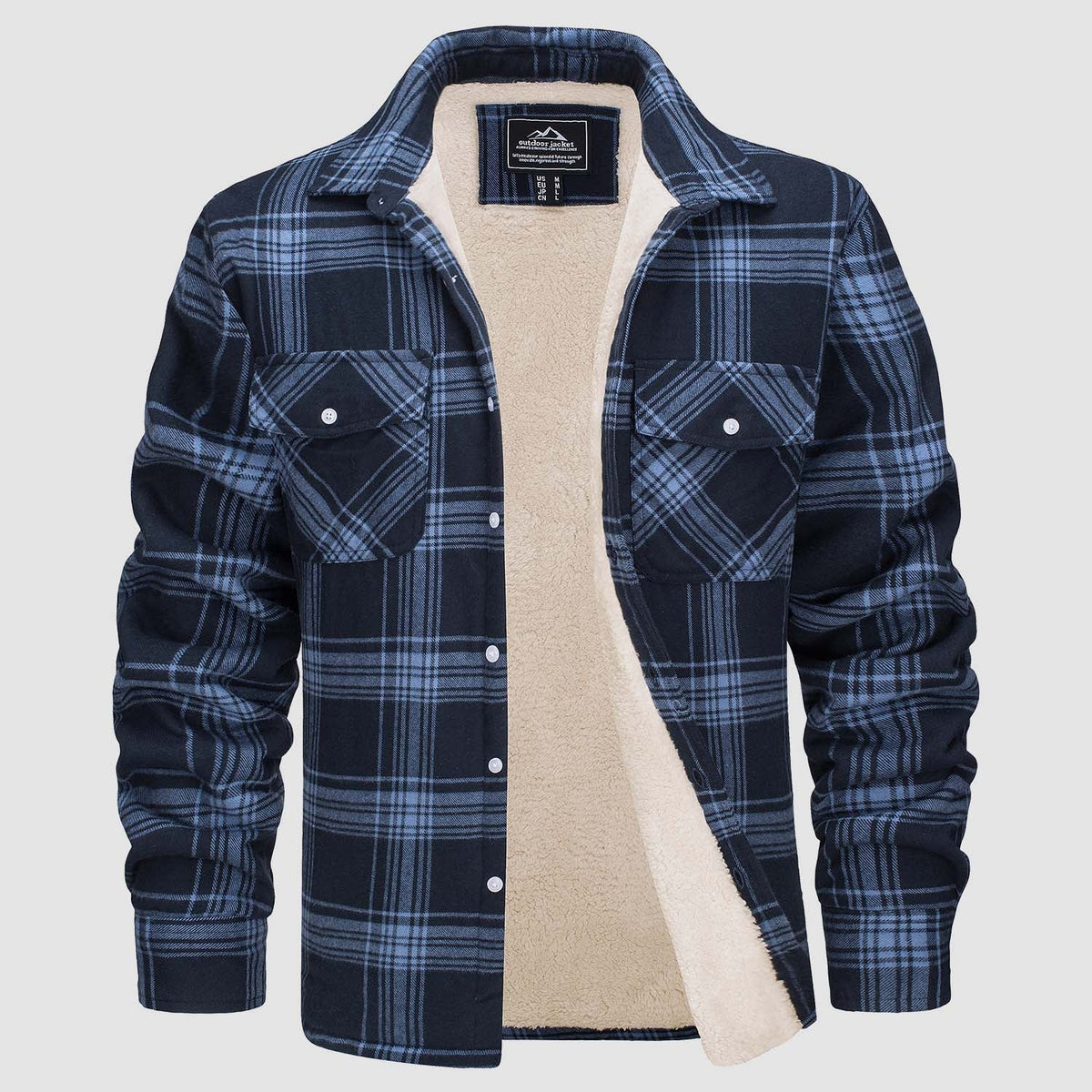 Hemdjacke Herren aus Baumwolle – karierte Overshirt-Jacke mit Sherpa-Futter