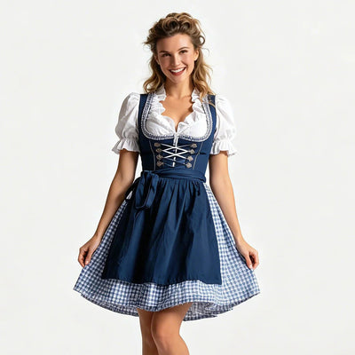 Dirndl Damen mit Schürze und Bluse – Trachtenkleid-Set in Marineblau