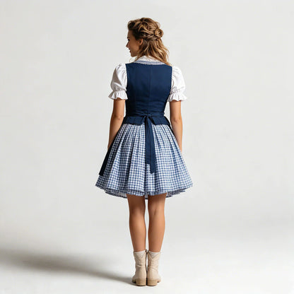 Dirndl Damen mit Schürze und Bluse – Trachtenkleid-Set in Marineblau