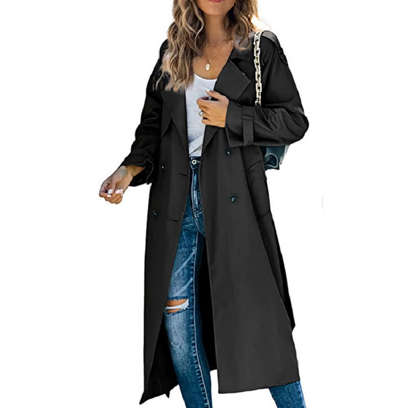 Damen Trenchcoat lang klassischer eleganter Mantel