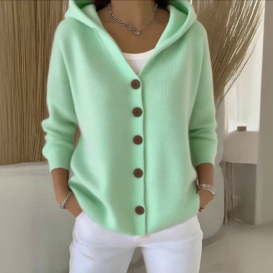 Damen Strickjacke mit Kapuze und Knöpfen – Cardigan