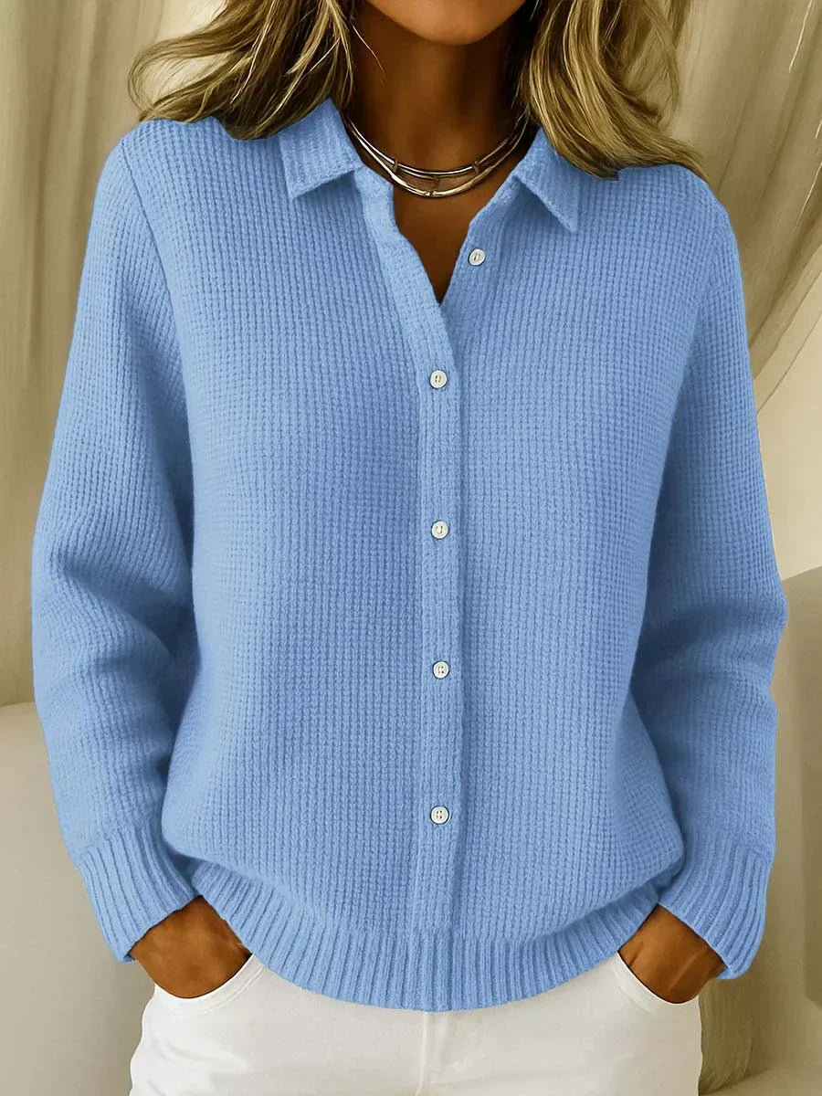 Longline-Strickjacke Damen aus Baumwolle – Cardigan mit Knopfleiste, Vorderansicht