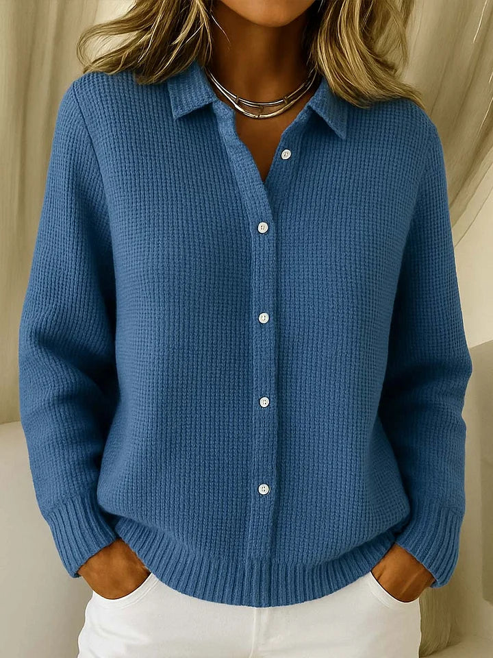 Longline-Strickjacke Damen aus Baumwolle – Cardigan mit Knopfleiste, Detailansicht