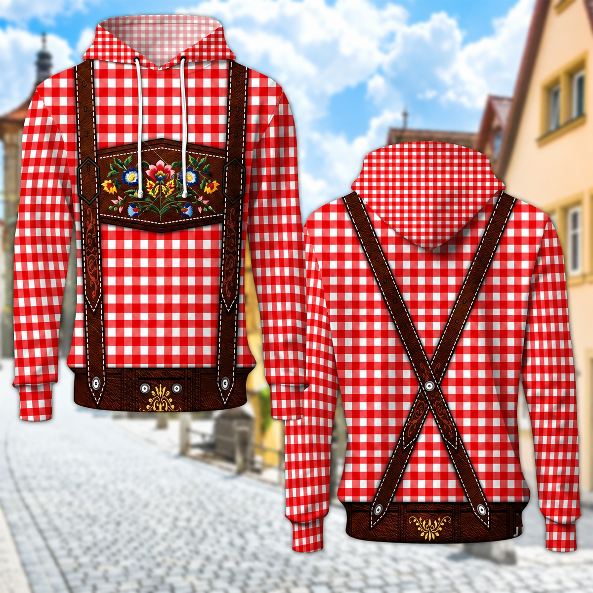 Unisex Oktoberfest Hoodie mit Trachten-Print – Kapuzenpullover kariert